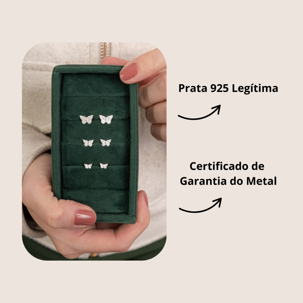 Trio De Brincos Prata 925 Legítima Borboletas Detalhadas