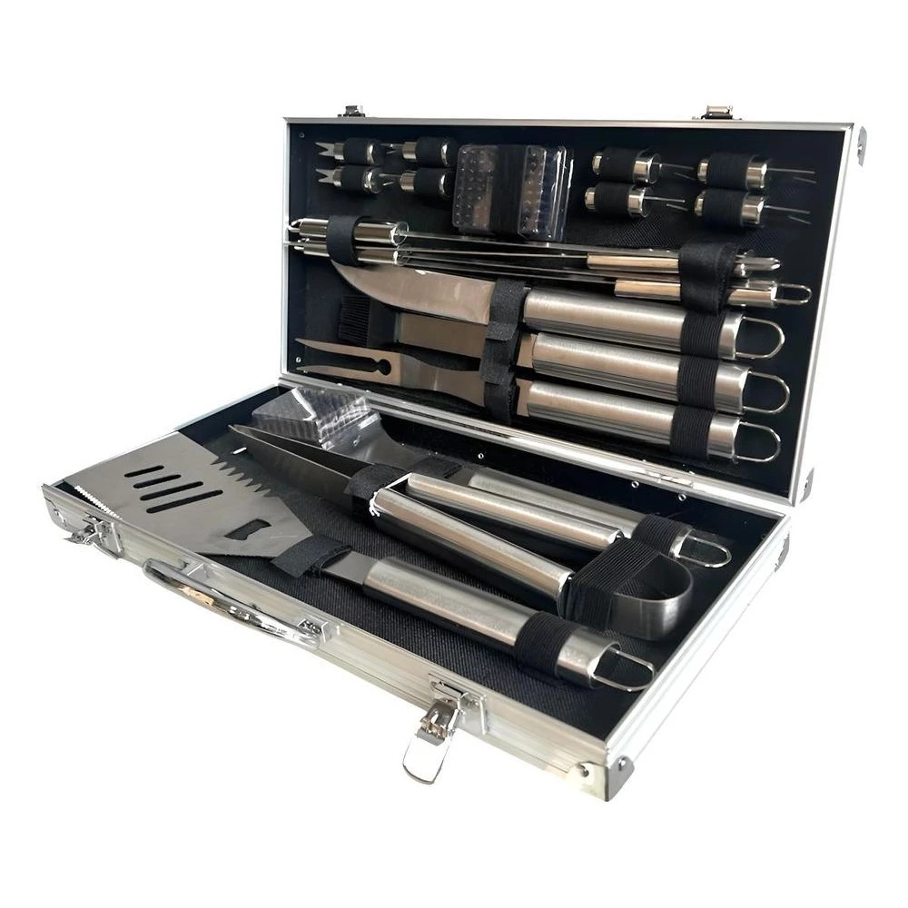 Imagem Jogo de churrasco Profissional 16 peças inox com maleta kit completo