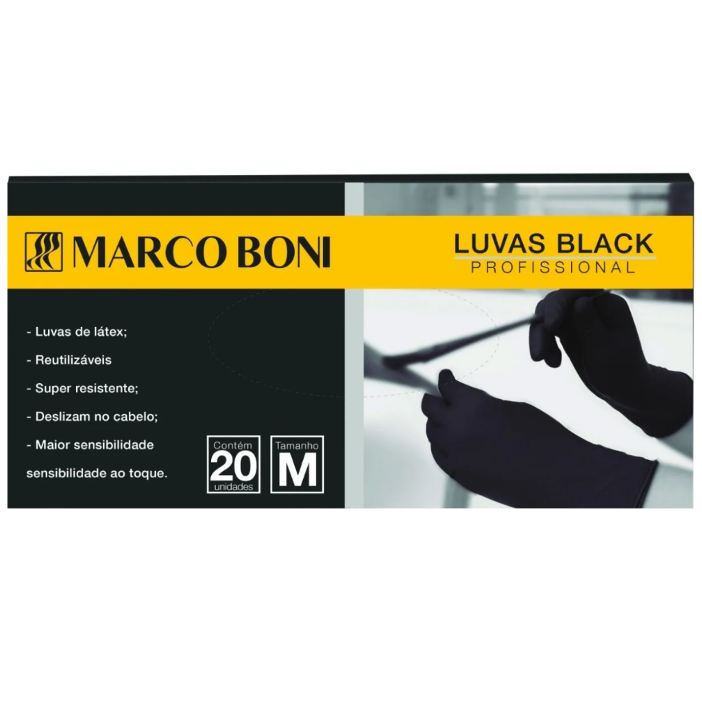 Luva Em Latex Marco Boni Black 20 Unidades Tamanho M