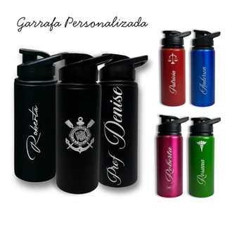 Garrafa Squeeze Alumínio 600ml Personalizada A Laser Nome Logo Profissão Colorida Brasão Time