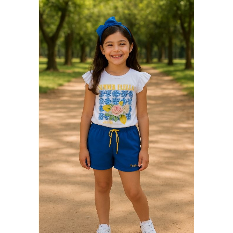 Conjunto de verão menina short e camiseta confortável e fresquinho - lançamento