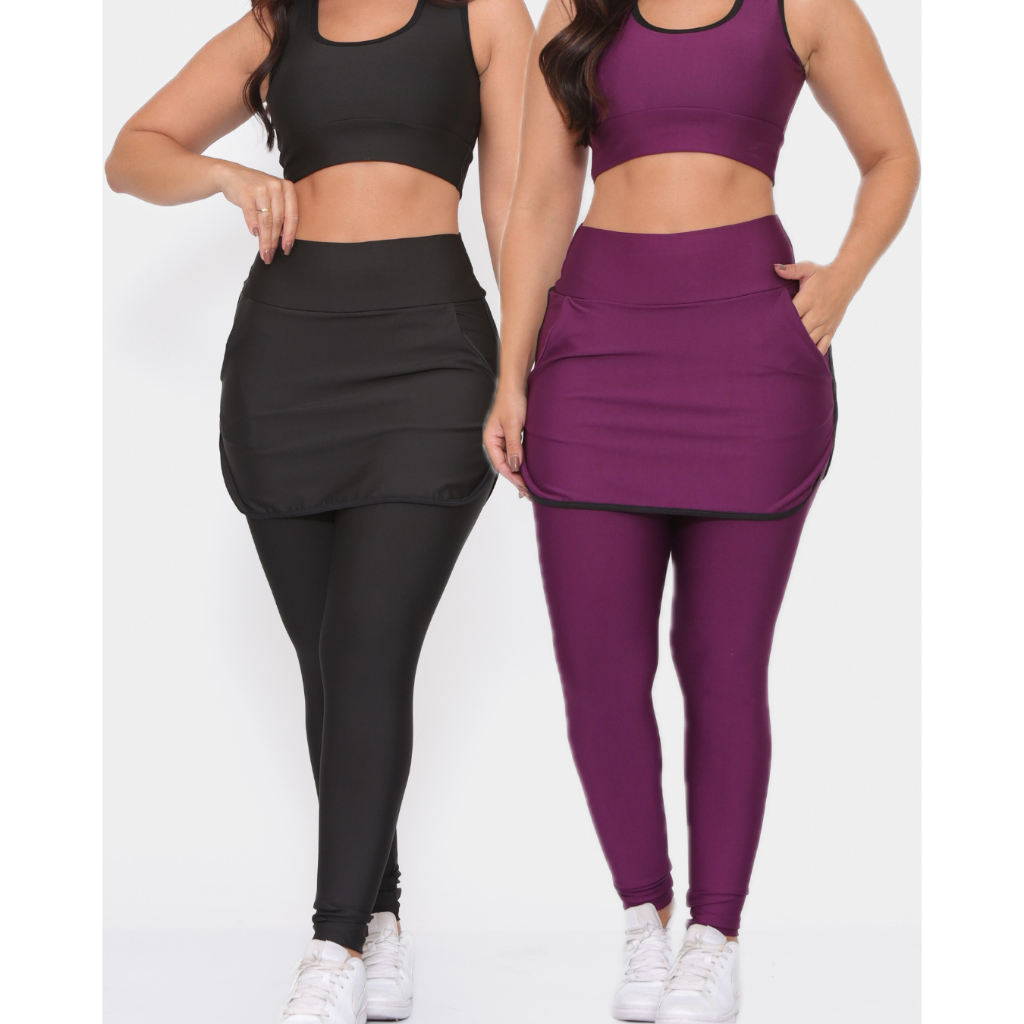 Calça Legging Saia Evangélica Moda Academia Feminino- Kit 2 Uni.