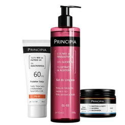 Principia Kit Rotina Diária Pele Sensível c/ Gel de Limpeza GL-03 + Creme Hidratante CH-01 + Protetor Solar PS-01 FPS 60