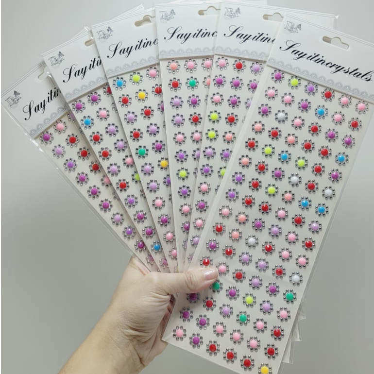 Cartela Adesiva Flor Strass para Pet Artesanato Cachorro Customização Colorido Neon Autocolante