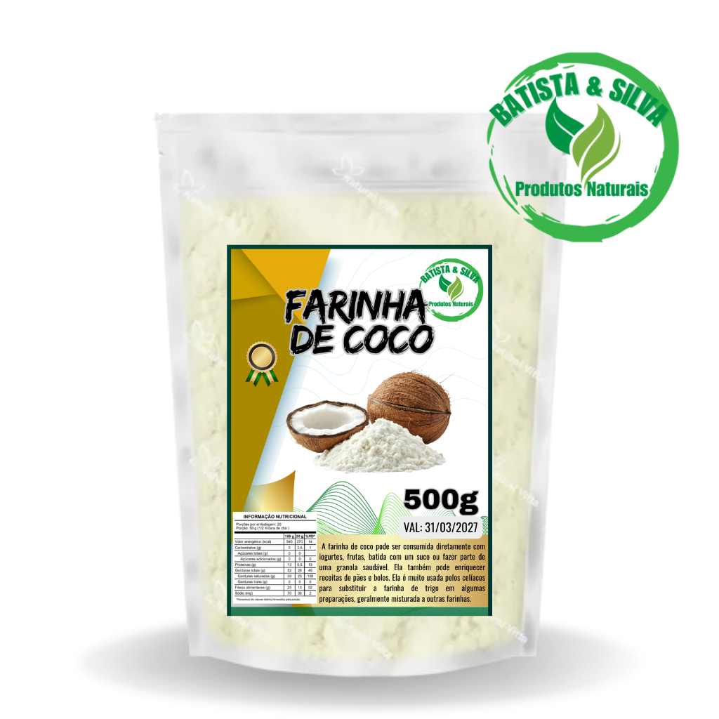 FARINHA DE COCO 1kg - (Rico em VITAMINAS de complexo B e fibras que auxiliam no bom funcionamento do intestino)