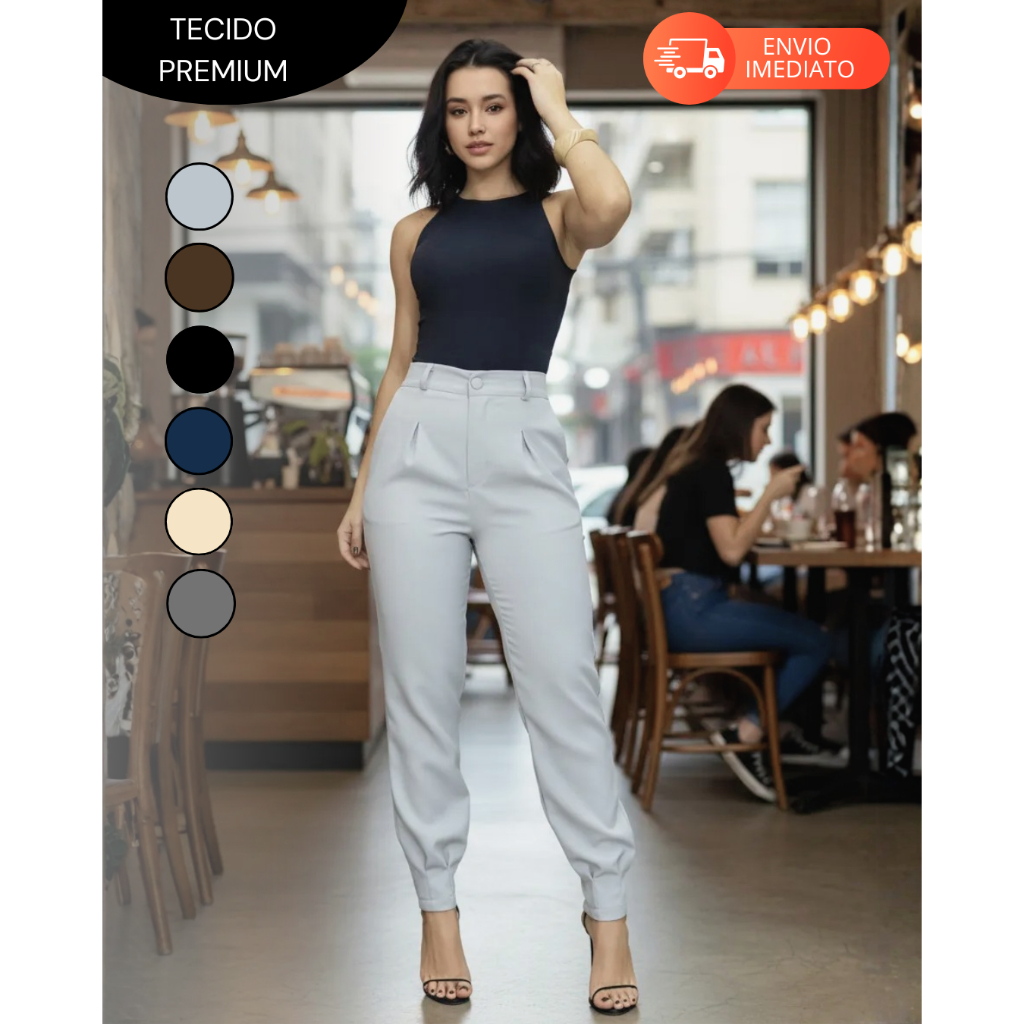 Calça Alfaiataria Social Elegante Cenoura com prega Moda Executiva Cintura Alta Justa P M G GG G1 em Oferta na Shopee