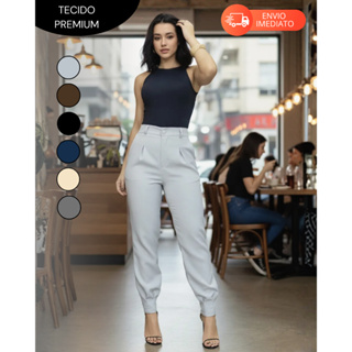 Calça Alfaiataria Social Elegante Cenoura com prega Moda Executiva Cintura Alta Justa P M G GG G1 em Oferta na Shopee