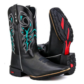 Bota Masculina Texana Cano longo Em Couro Bordada Country Solado Ante Derrapante