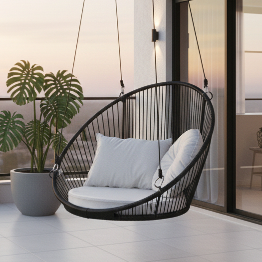Kit Cadeira Suspensa Balanço + Almofada Náutico Teto Edícula Sacada Pergolado Varanda Luxo Decoração