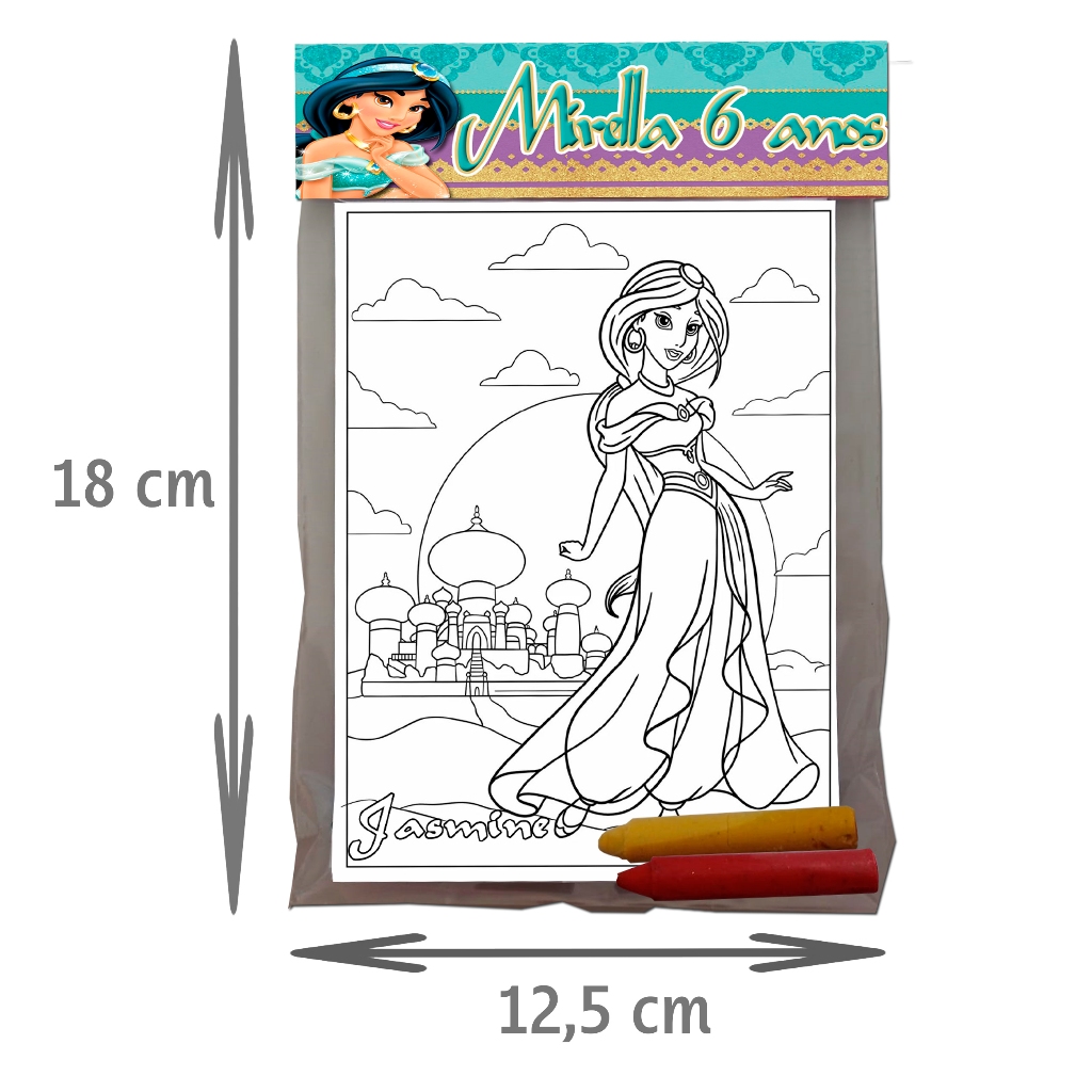 Kit's para colorir Personalizado Festa Infantil Jasmine Princesa. Lembrancinhas.
