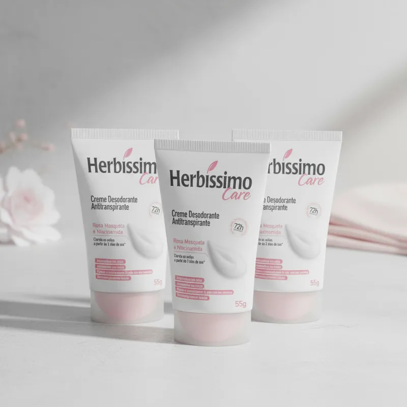 Kit 3 unid - Desodorante Creme Antitranspirante Herbíssimo Bisnaga Rosa Mosqueta e Niacina...