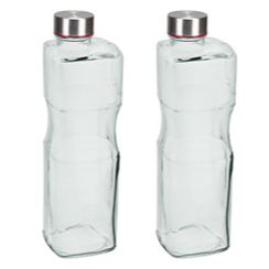 Kit 2 Garrafas de Água Suco Leite Home&Co Vidro Tampa 1 Litro 27x8 Transparente