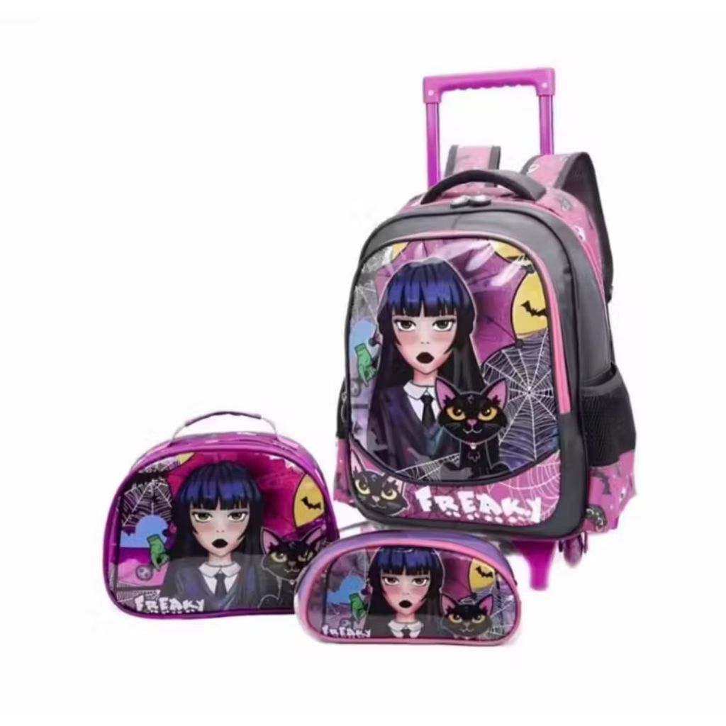 Kit Mochila De Carrinho Escolar Freaky Infantil Meninas Grande MCK4813K