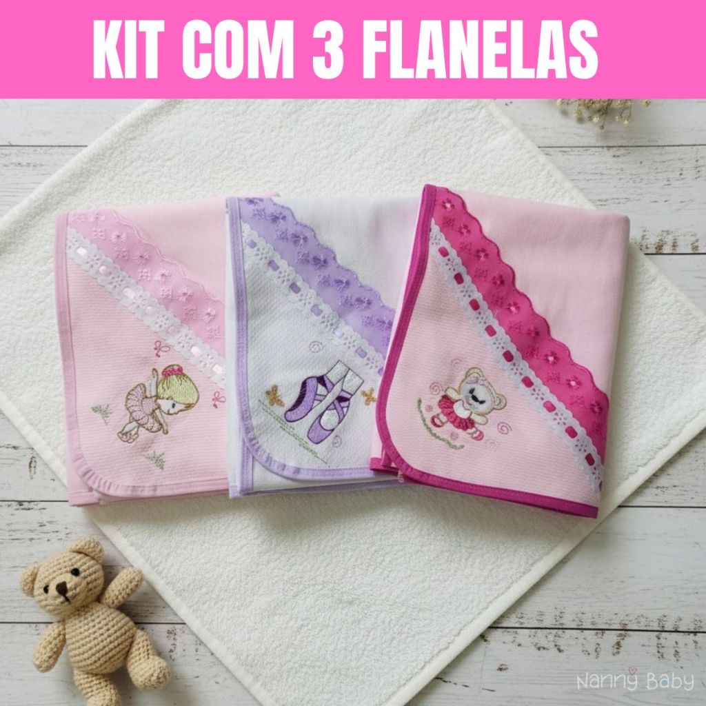 Kit 3 Cueiros Flanelados Bebê 80x80cm 100% Algodão Extra Macios Ideais para Enxoval Recém-Nascido Cueiro Flanelado Bebê