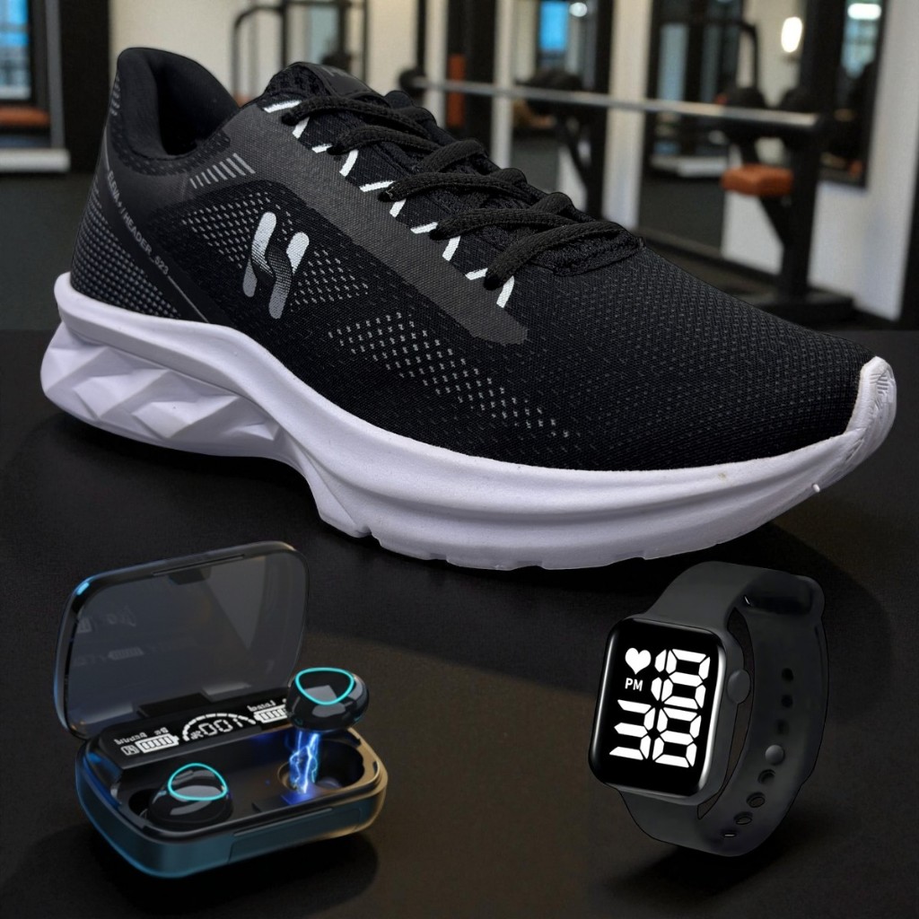 Kit Tênis Esportivo Masculino Academia + Fone + Relógio Corrida