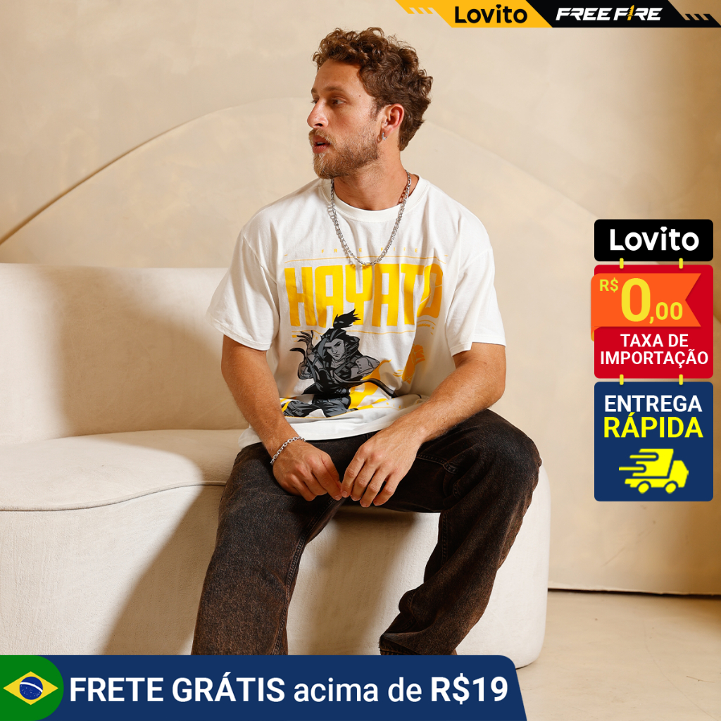Lovito x Free Fire Camiseta Unissex Manga Curta  Casual Estampada  LB1015BRL1045 em Oferta na Shopee