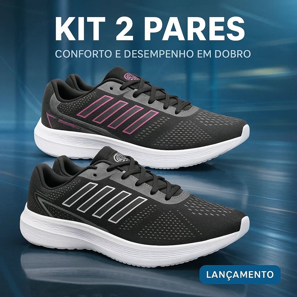 KIT 2 PARES Tênis Feminino Esportivo Caminhada Corrida Academia Confortável Amortecedor Diário 34-44