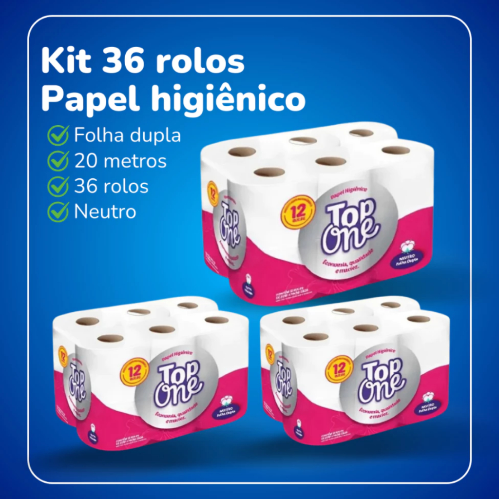 Papel Higiênico Top One 12 Rolos 20m Folha Dupla Neutro – Macio, Resistente e Econômico