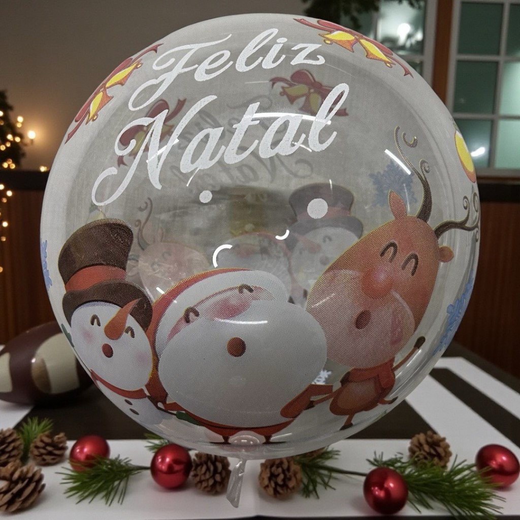 5 Balão Bubble Feliz Natal Papai Noel Rena Boneco Neve 24 Polegadas 60cm Festa Decoração