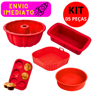 Kit 05 Formas 01 Forma de Bolo 01 Forma de Pudim 01 Forma de Pão 01 Forma de Cupcake