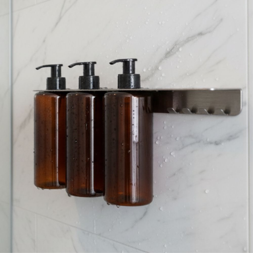 Suporte Para Banheiro Dispenser Para Shampoo e Sabonete Prateleira Parede Aço Inox + Kit Instalação em Oferta na Shopee