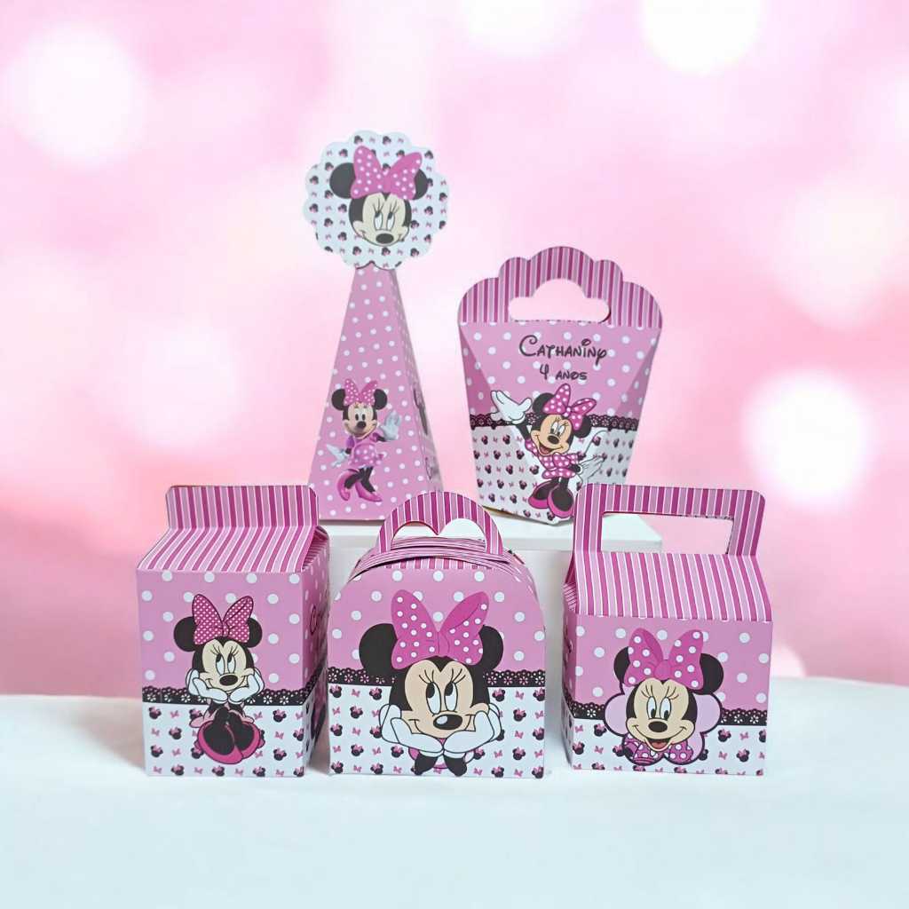 Kit Caixinhas Personalizadas Minnie Rosa Festa Aniversário Lembrancinhas