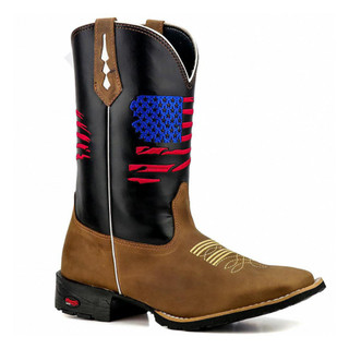 Bota Texana Masculina Em Couro Cano Longo Ante Derrapante Rodeio