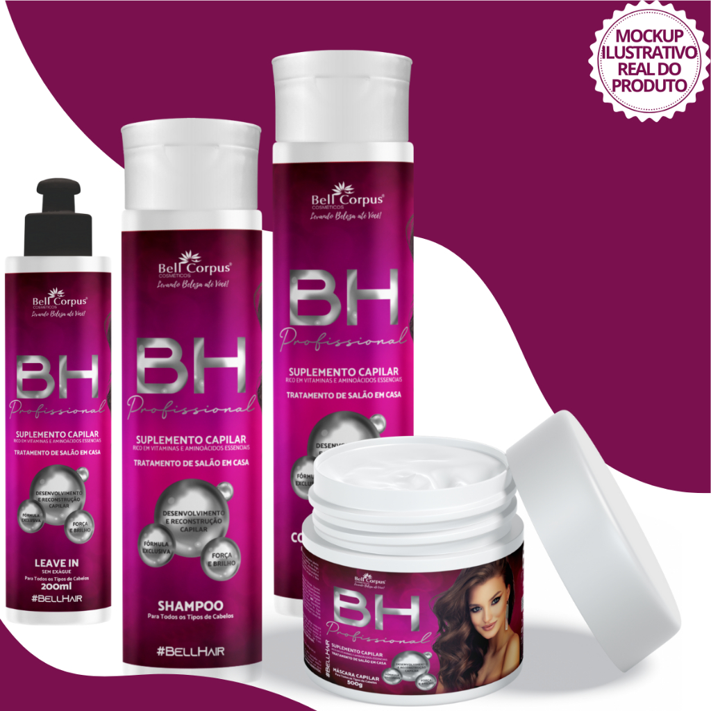 Kit Capilar Profissional BH  Suplemento 4 Itens Shampoo e Condicionador Mascara + Leavein BellCorpus