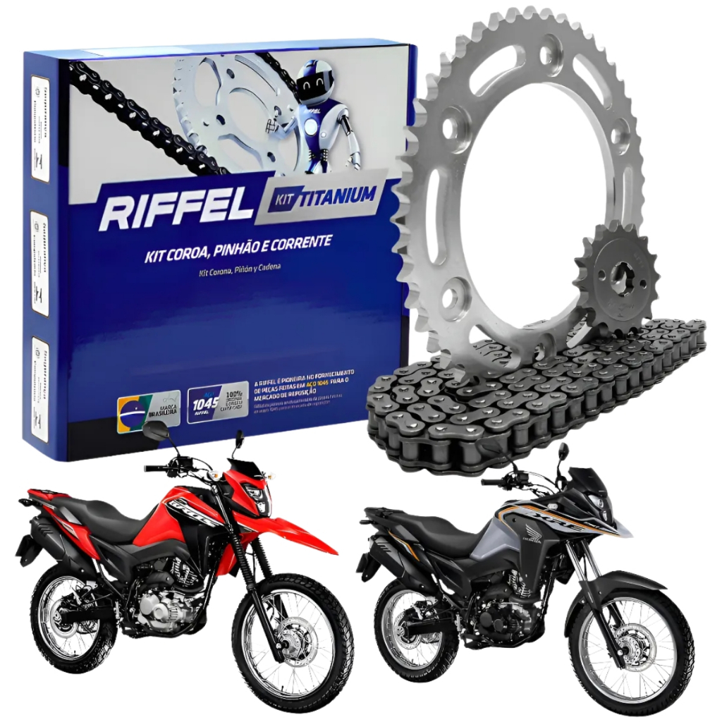 Kit Relação Transmissão Riffel Bros 160 Xre 190 Titanium Aço 1045 reforçado
