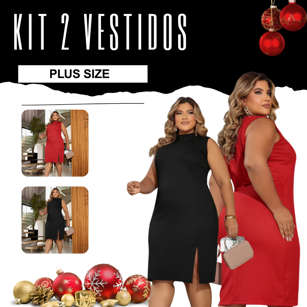 Kit 2 Vestido Midi Longo Plus Size Regata Larga Fenda Frontal Promoção Em alta Tendencia Natal Elegante em Oferta na Shopee