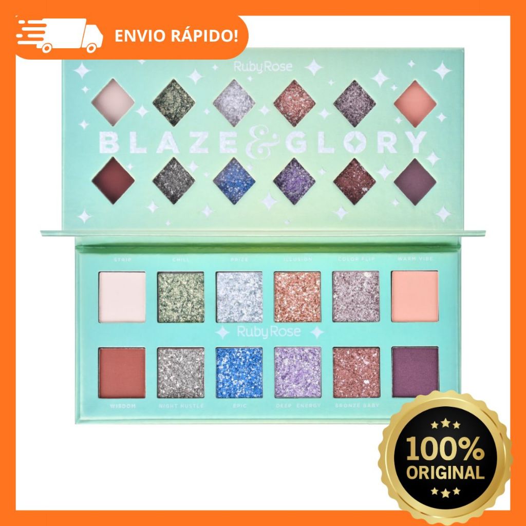 Paleta De Sombra 12 Cores Blaze Glory Alta Pigmentação Ruby Rose