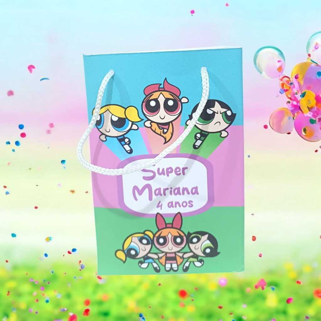 Sacolinha  Personalizada com nome e idade 13x20 Meninas Super Poderosas Festa Aniversário Lembrancinha