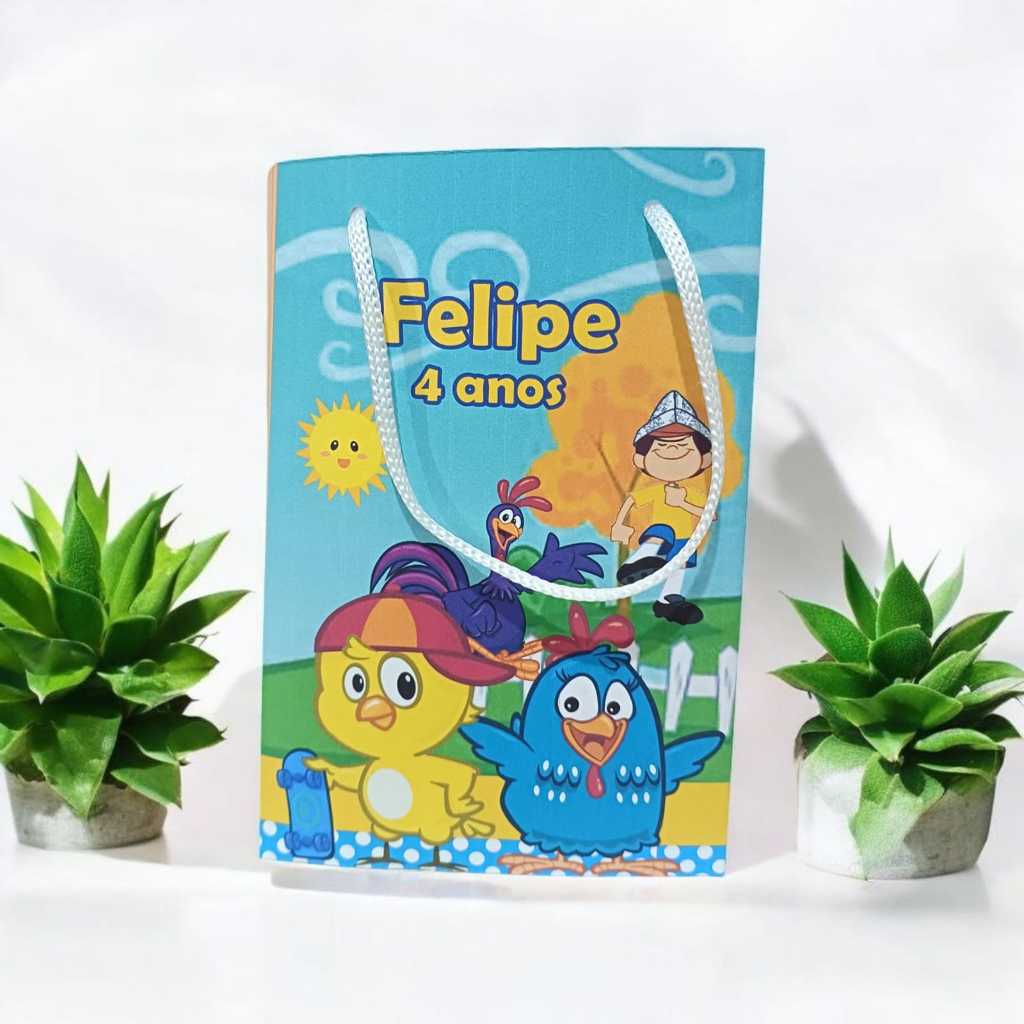 Sacolinha Personalizada com nome e idade 13x20 Galinha Pintadinha  Festa  Aniversário Lembrancinhas