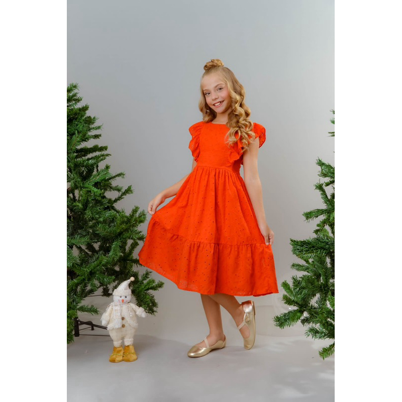 vestido vermelho em laise 100% algodão (apenas 2/3 anos)