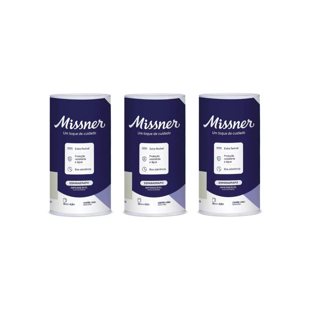 Kit 3 Esparadrapos Impermeável 10cm X 4,5m Branco - Missner em Oferta na Shopee