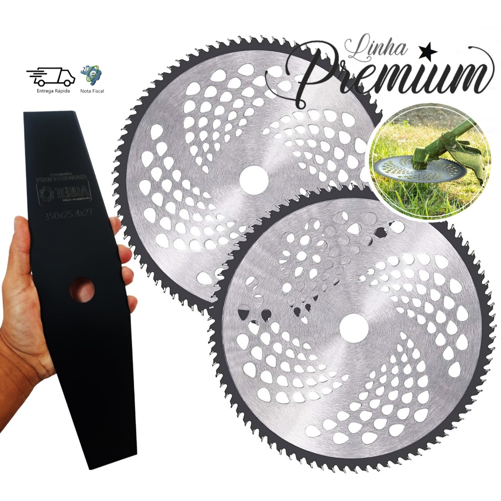 Kit 2 Discos 80 dentes + 1 Lamina Facão Para Roçadeiras Toyama Nakasaki Husqvarna Branco Garthen +