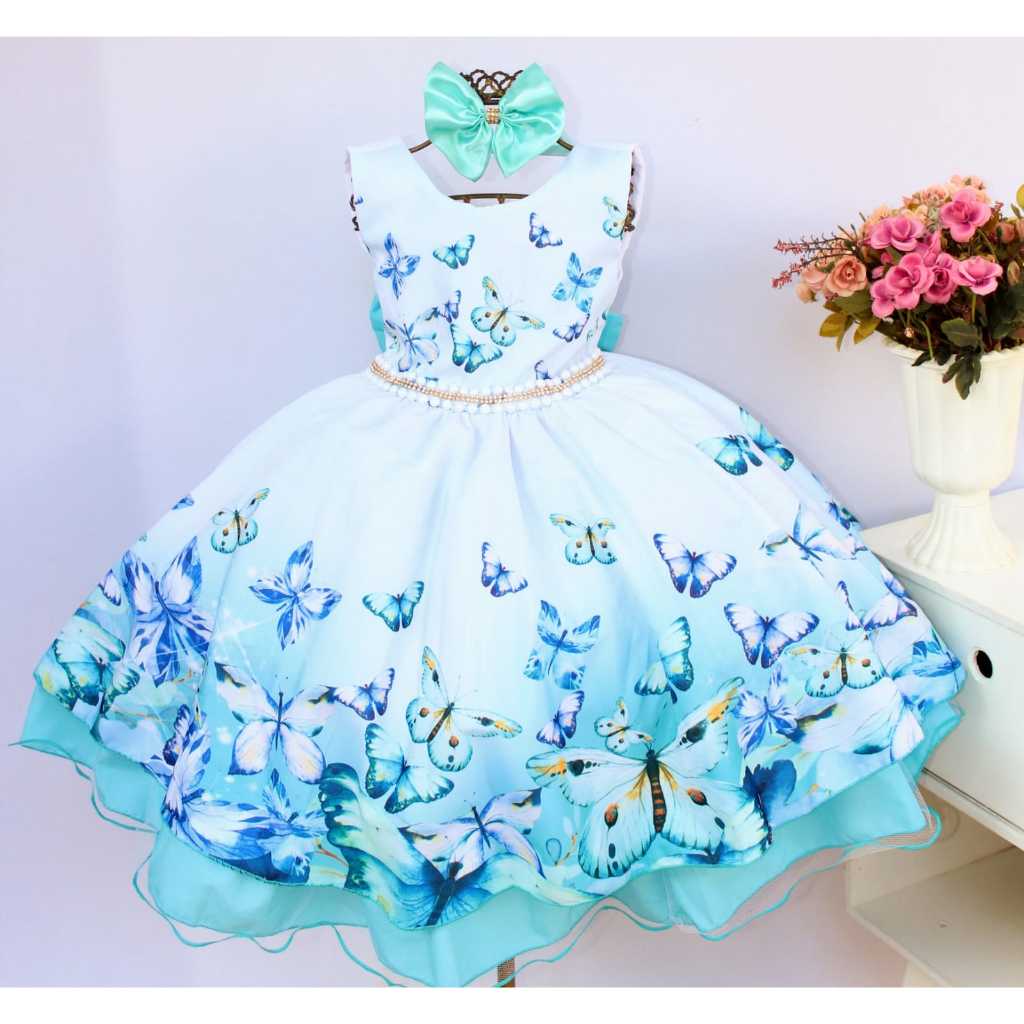 Vestido Festa Infantil Floral Azul Formatura Casamento em Oferta na Shopee