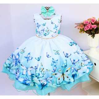 Vestido Festa Infantil Floral Azul Formatura Casamento em Oferta na Shopee