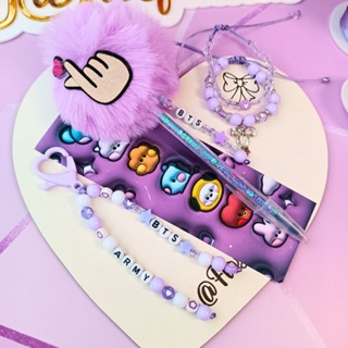 Kit BTS/ARMY caneta, chaveiro e pulseiras reguláveis em Oferta na Shopee