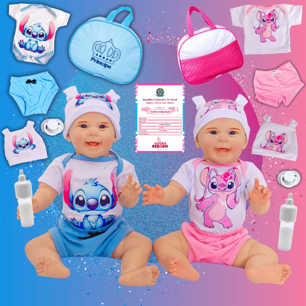Gêmeos Bebê Reborn Boneca Realista Mayze Menina e Menino Silicone com Bolsa Maternidade.