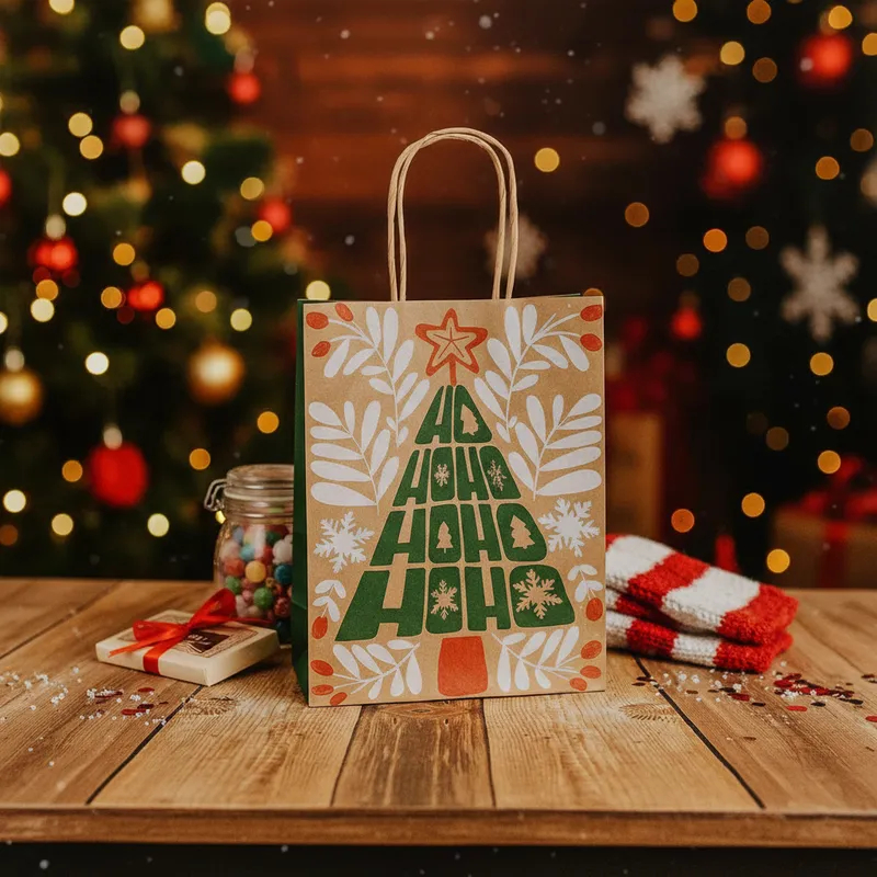 50 SACOLAS NATAL KRAFT HOHOHO 17,5X8,5X21,5CM 2933 (LC) NATAL 2025 (CHOCO) — imagem 2 de 2