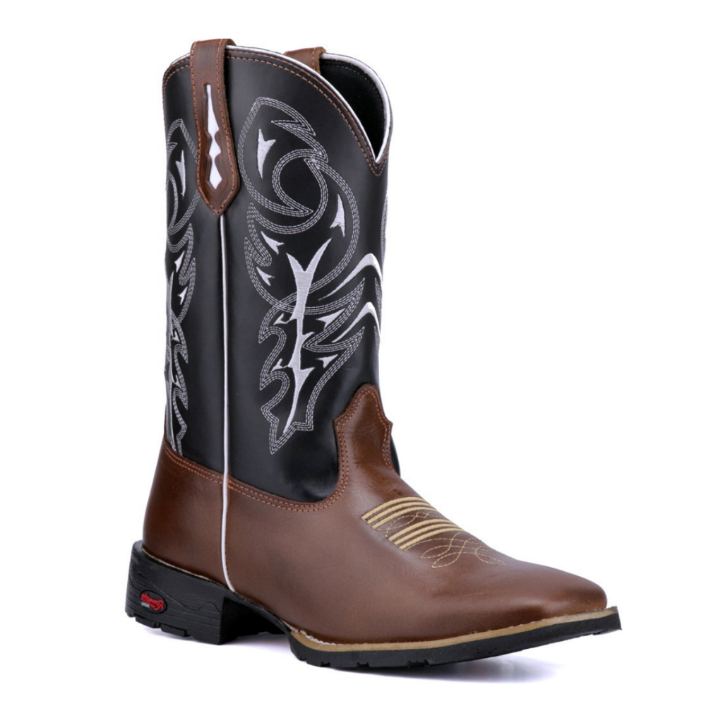 Bota Texana Masculina Bico Quadrado Cano Longo Country Rodeio Ante Derrapante