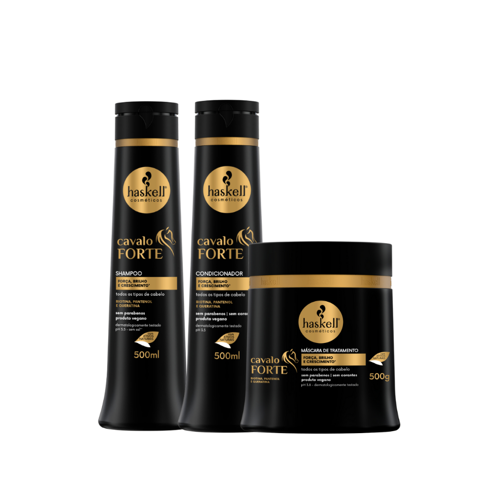 Cavalo Forte Shampoo, Condicionador e Máscara 500ml Haskell Kit (3 itens)