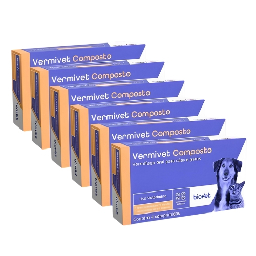 Kit 6 Caixas Vermivet Biovet – Elimina Vermes e Protege a Saúde Intestinal dos Cães Gatos