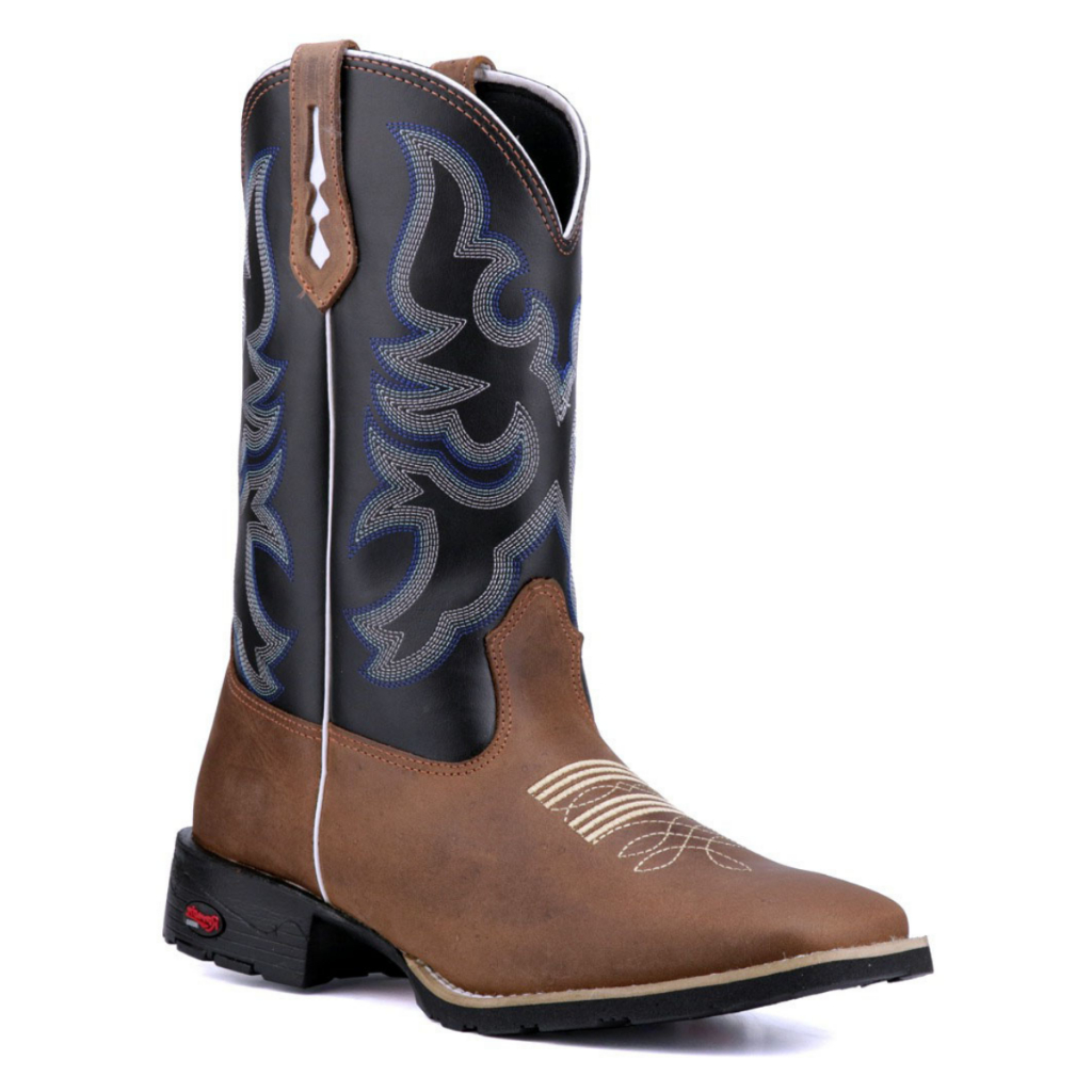 Bota Texana Masculina Bico Quadrado Em Couro Cano Longo