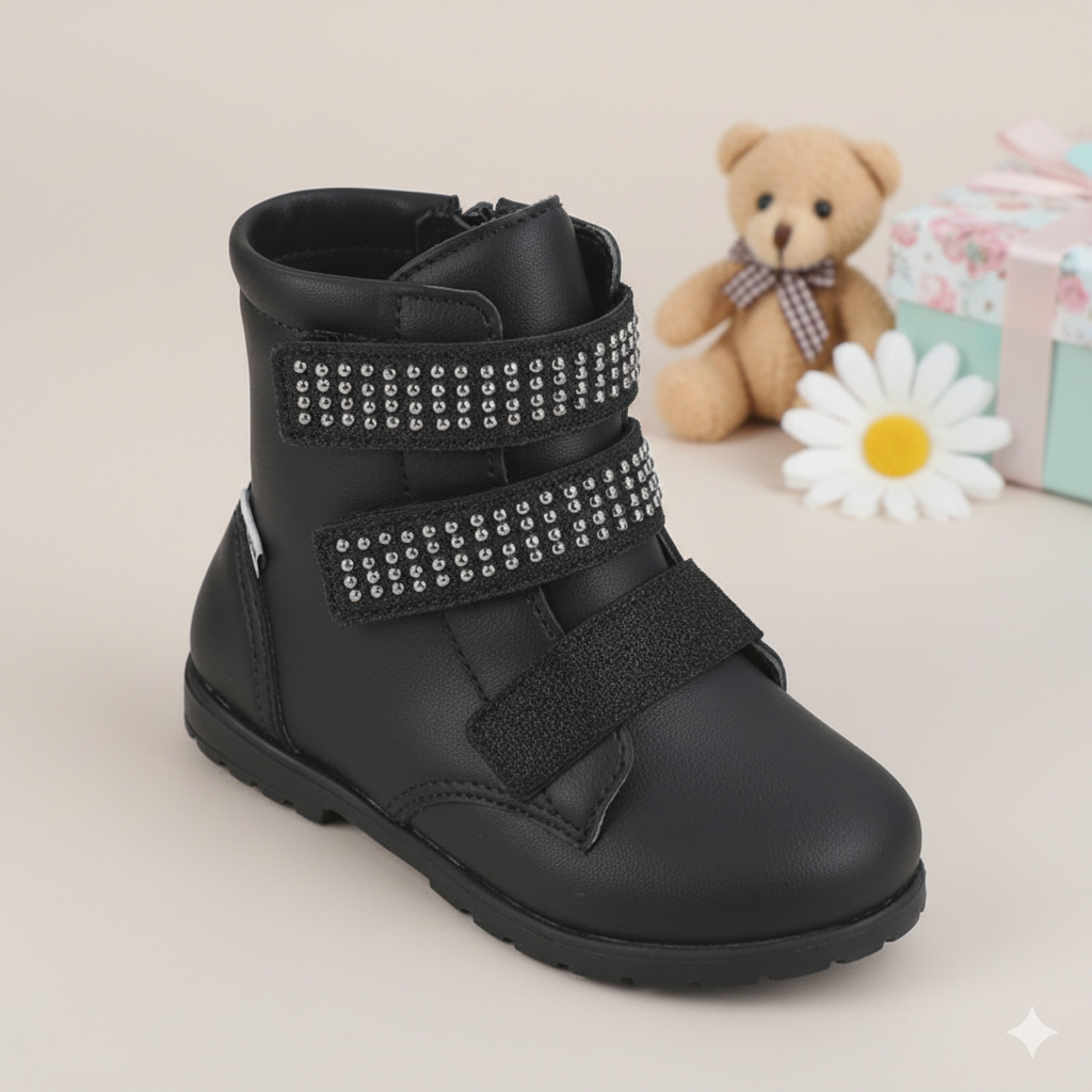 Bota Coturno Infantil Feminina Cano Médio Strass Metalizada  Pedraria Luxo Moda Diva Inverno Hotfix