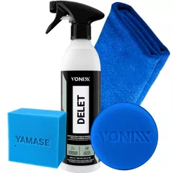 Kit Delet Spray 500ml Limpa Pneu Borracha Aplicador Vonixx Pano Microfibra
