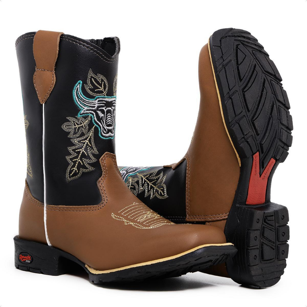 Bota Infantil Texana masculina Bico Quadrado Com Ziper