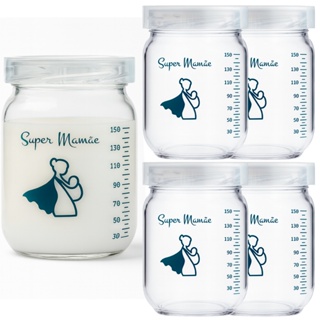 Kit 5 Potes de Vidro 150ml para Leite Materno Super Mamãe Original – Tampa Plástica e Graduação em Oferta na Shopee