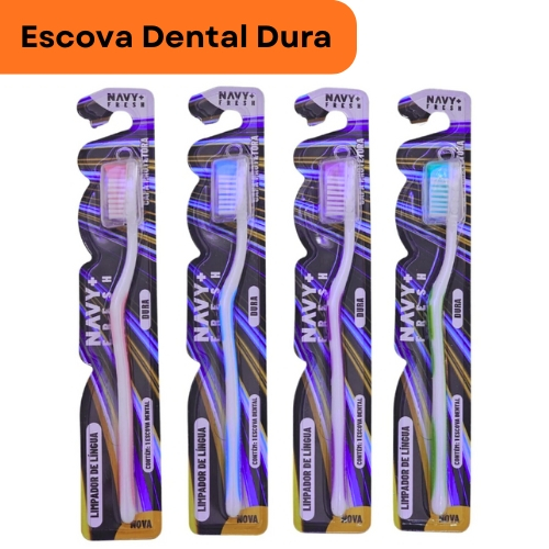 Escova de Dente Dura com Capa Protetora e Limpador de Língua Kit 12/24/36/48 Unidades